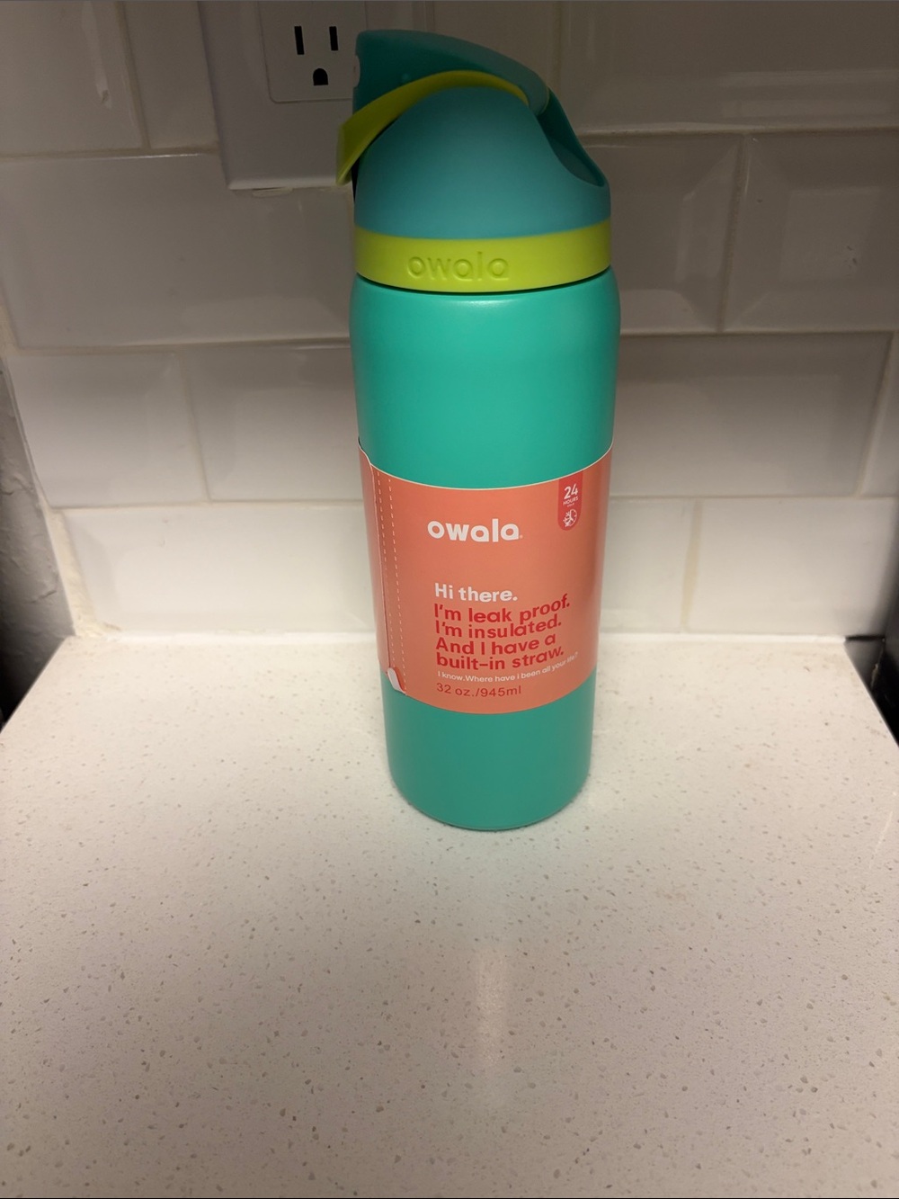 owala Teal & Lime Insulated Straw Water Bottle